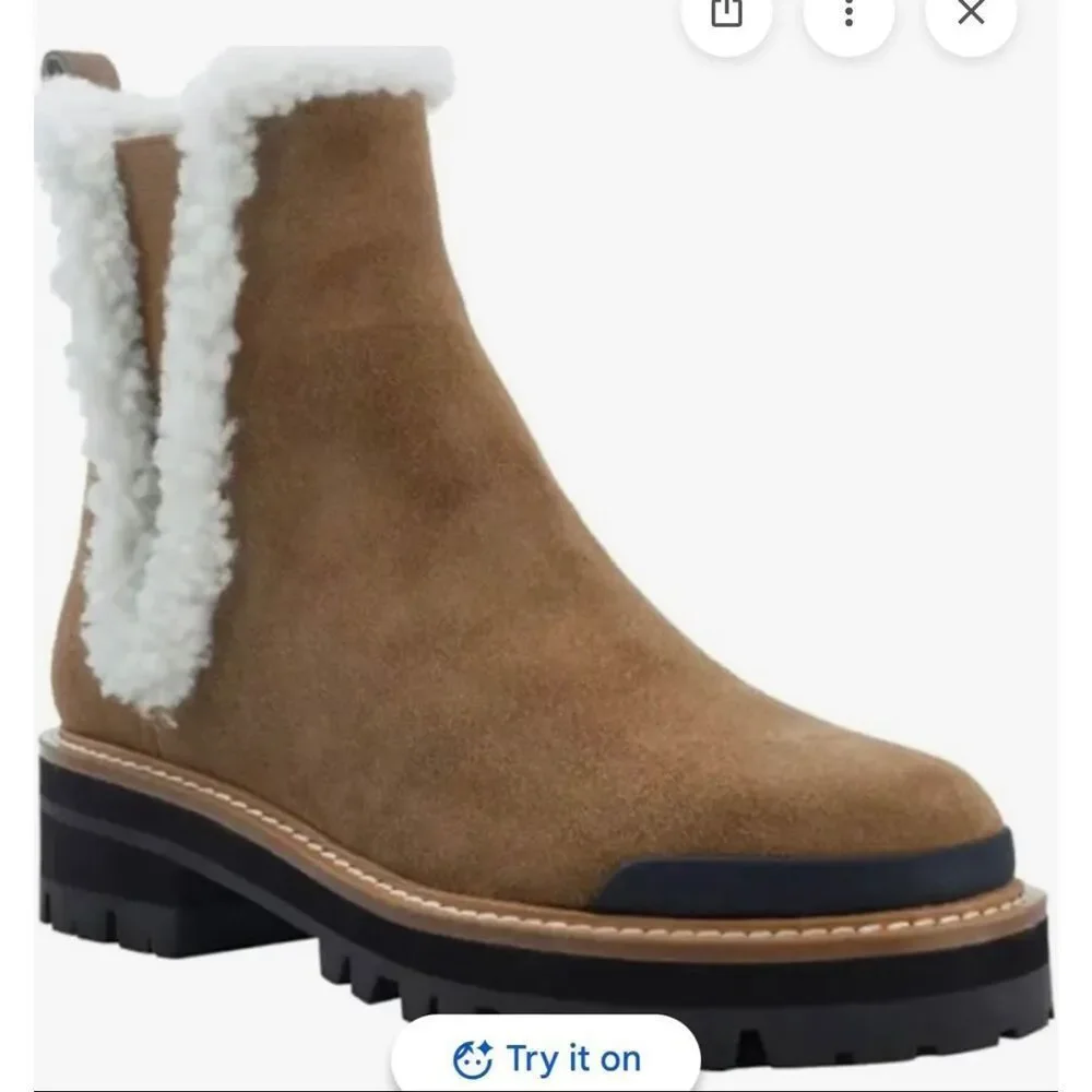 Marc Fisher Iggie suede shearling Chelsea lug sole boot size 6